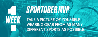 StubHub Sportober Week One Challenge: take a picture of yourself wearing gear from as many different sports as possible